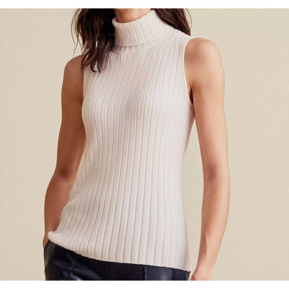Soft Surroundings Soft Essential Ribbed Tia Turtleneck Tank Top Ivory Size XL